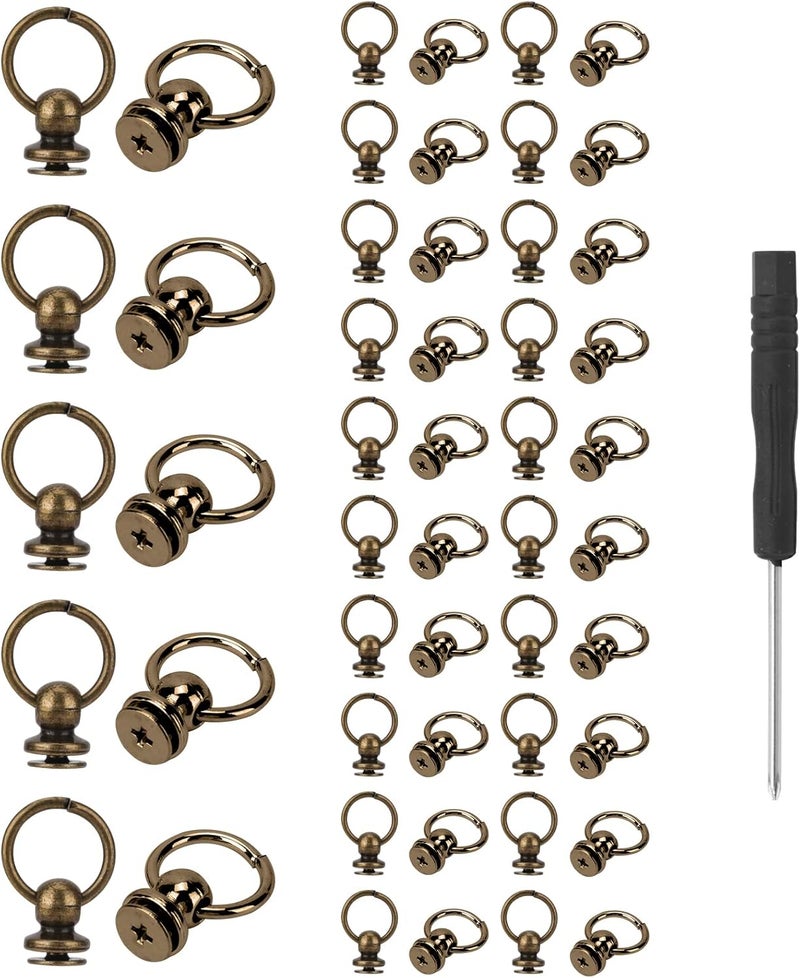 TiSuit 50pcs Screwback Round Head Rivet with Pull Ring Studs with Screwdriver for DIY Leather Craft Belts Purse Handbags Phone Cas (Bronze) - Image 1